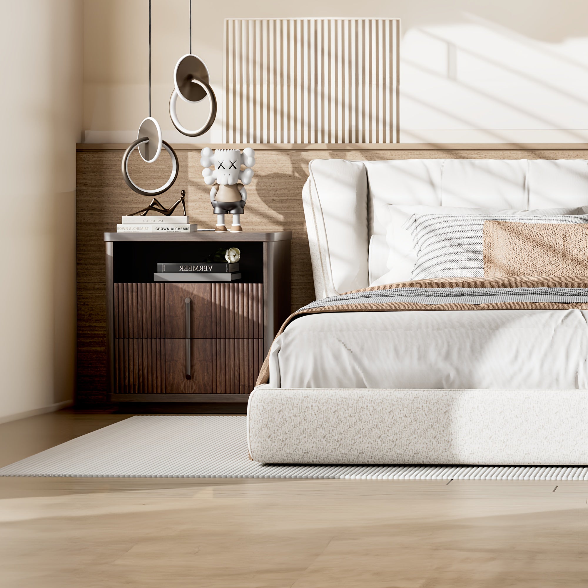 Fluted Nightstand with Charging Station