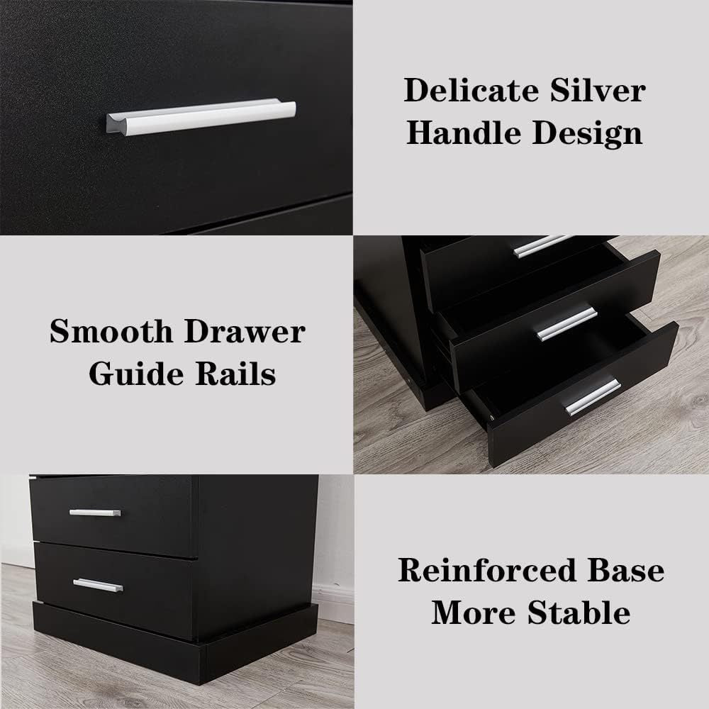 Modern Black LED Nightstand with Charging Station