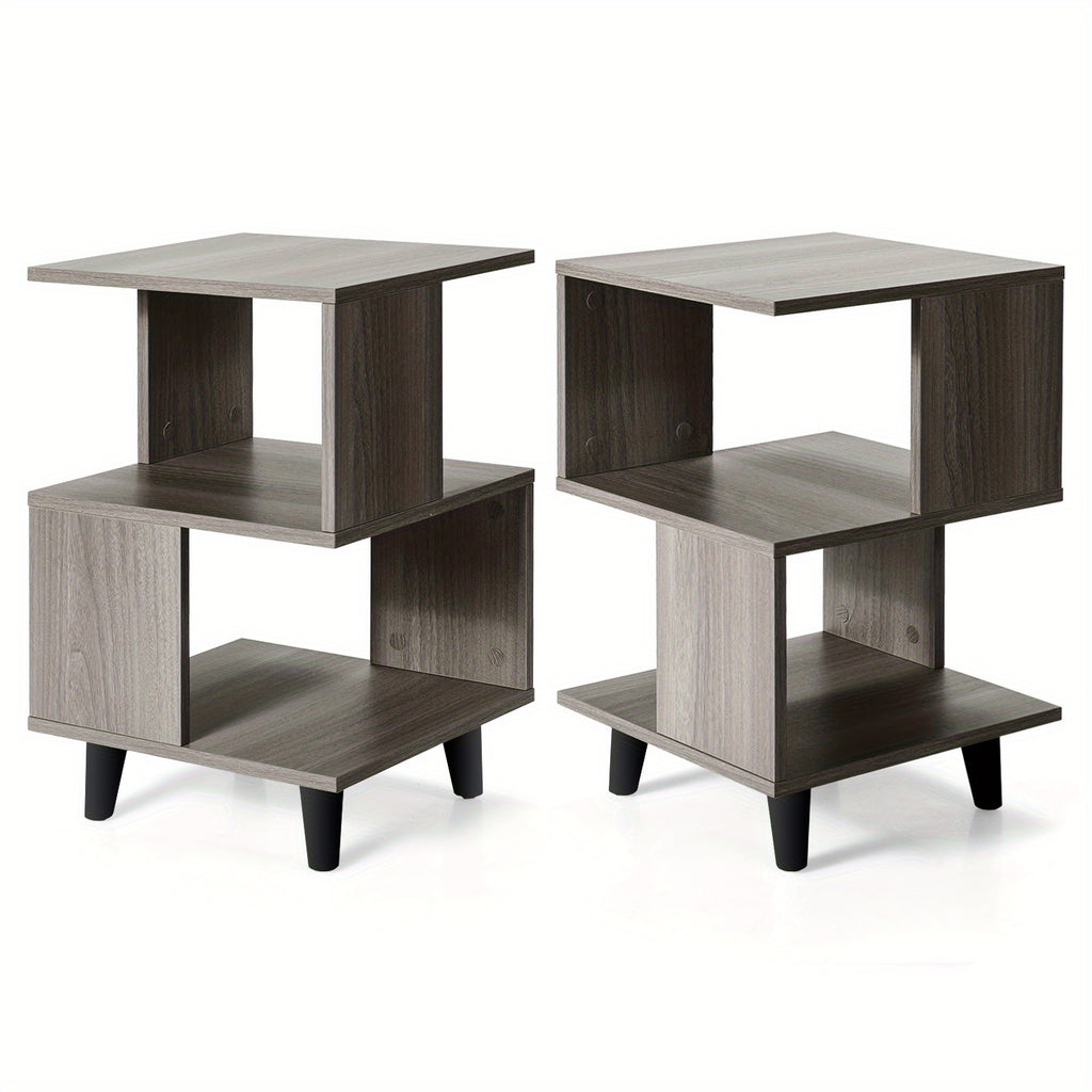 MULTIGOT 2 PCS Nightstand Set Modern Side End Table Storage Shelf Grey