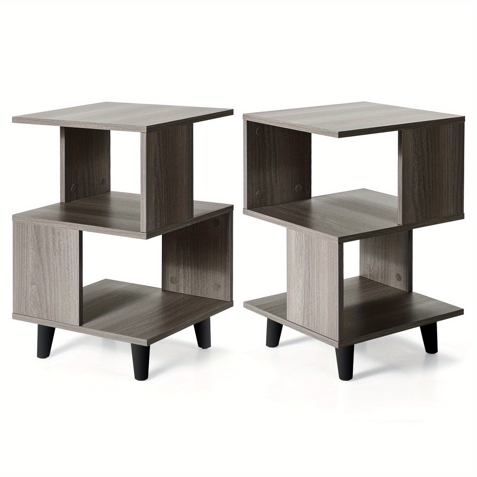 MULTIGOT 2 PCS Nightstand Set Modern Side End Table Storage Shelf Grey