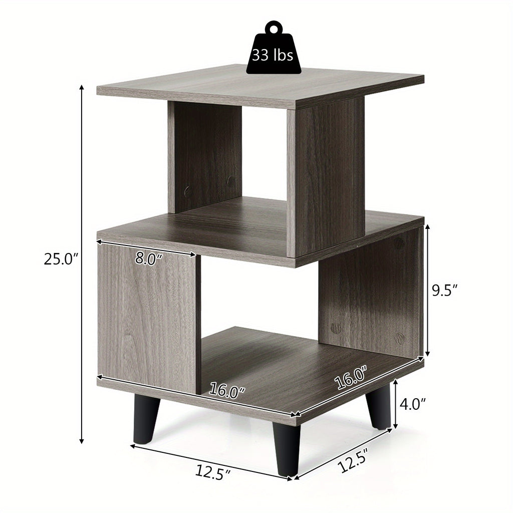 MULTIGOT 2 PCS Nightstand Set Modern Side End Table Storage Shelf Grey