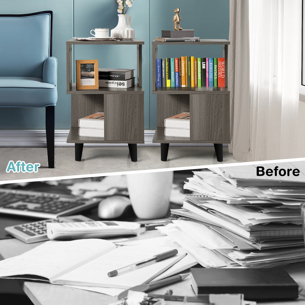 MULTIGOT 2 PCS Nightstand Set Modern Side End Table Storage Shelf Grey