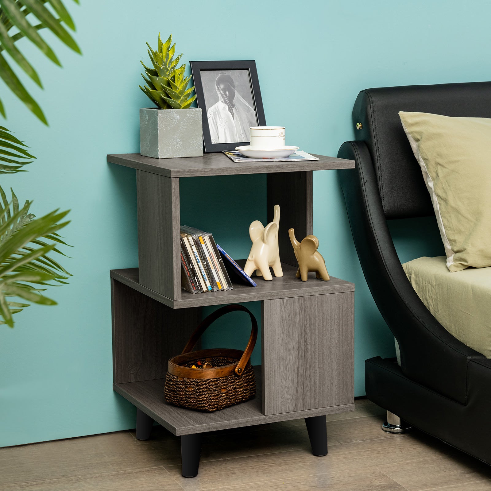 MULTIGOT 2 PCS Nightstand Set Modern Side End Table Storage Shelf Grey