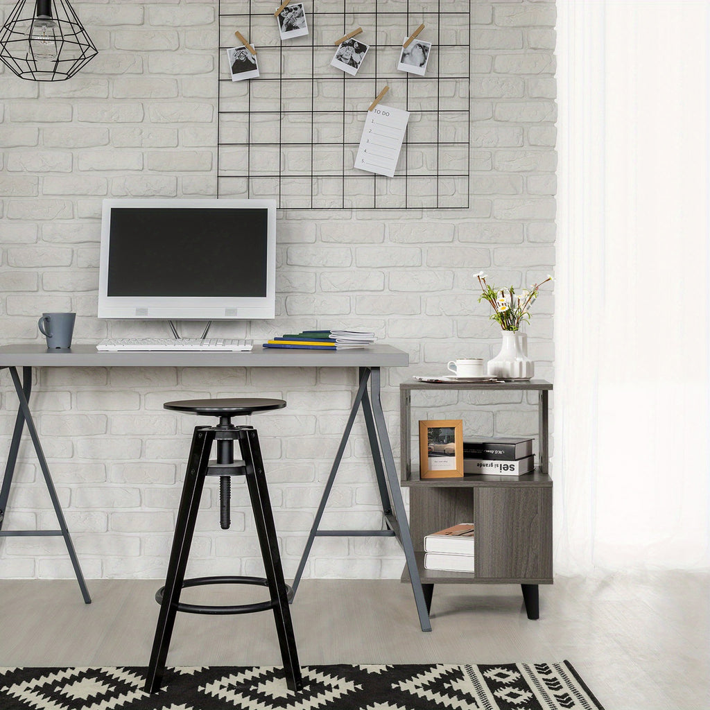 MULTIGOT 2 PCS Nightstand Set Modern Side End Table Storage Shelf Grey