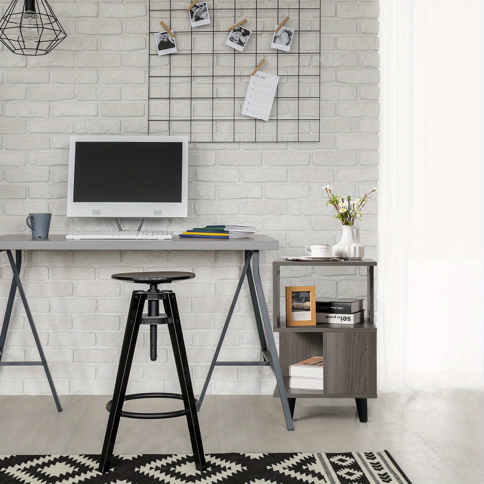 MULTIGOT 2 PCS Nightstand Set Modern Side End Table Storage Shelf Grey
