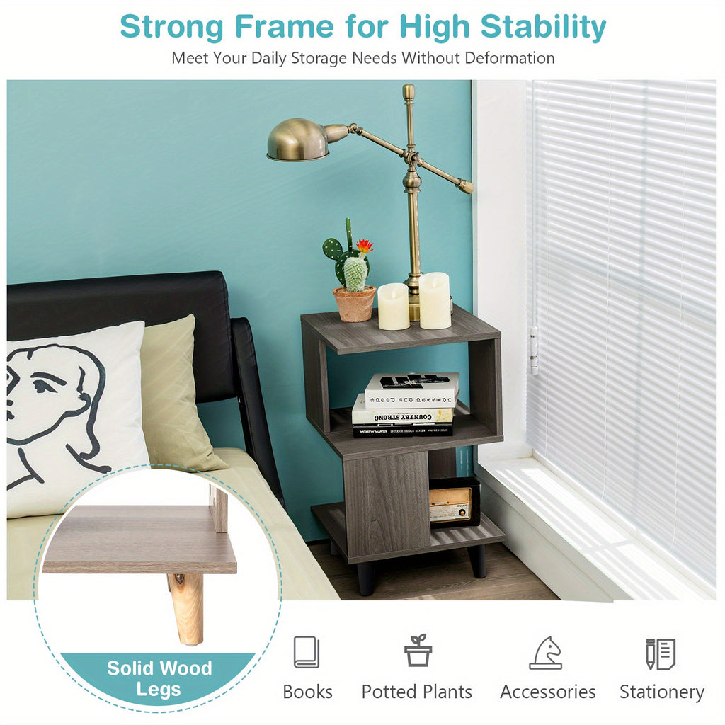 MULTIGOT 2 PCS Nightstand Set Modern Side End Table Storage Shelf Grey