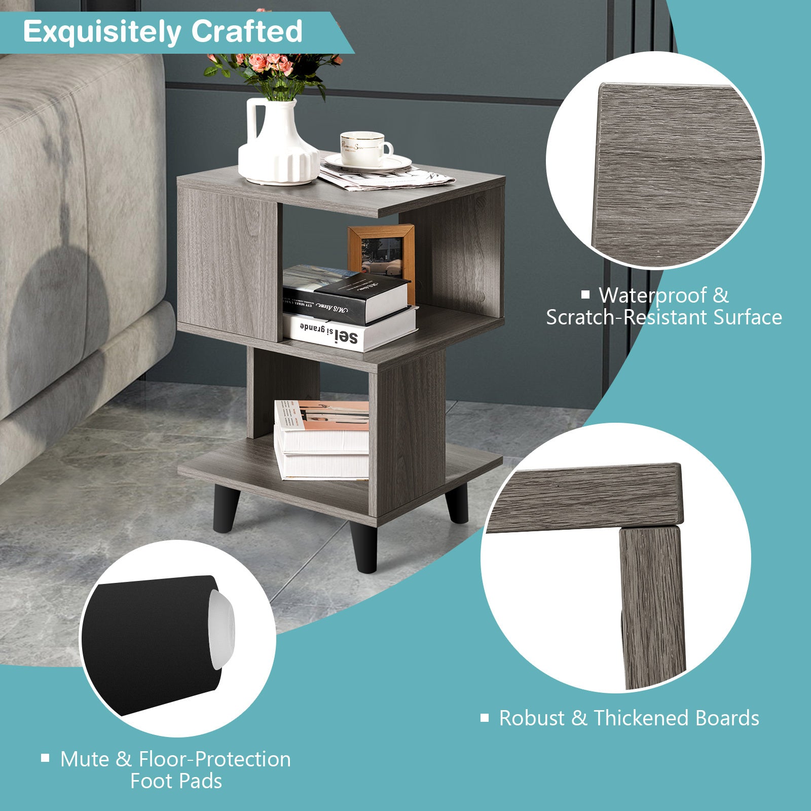 MULTIGOT 2 PCS Nightstand Set Modern Side End Table Storage Shelf Grey