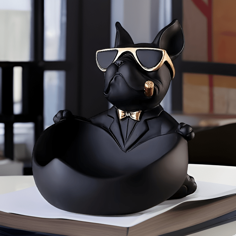 French Bulldog Sculpture with Glasses & Golden Bow Tie