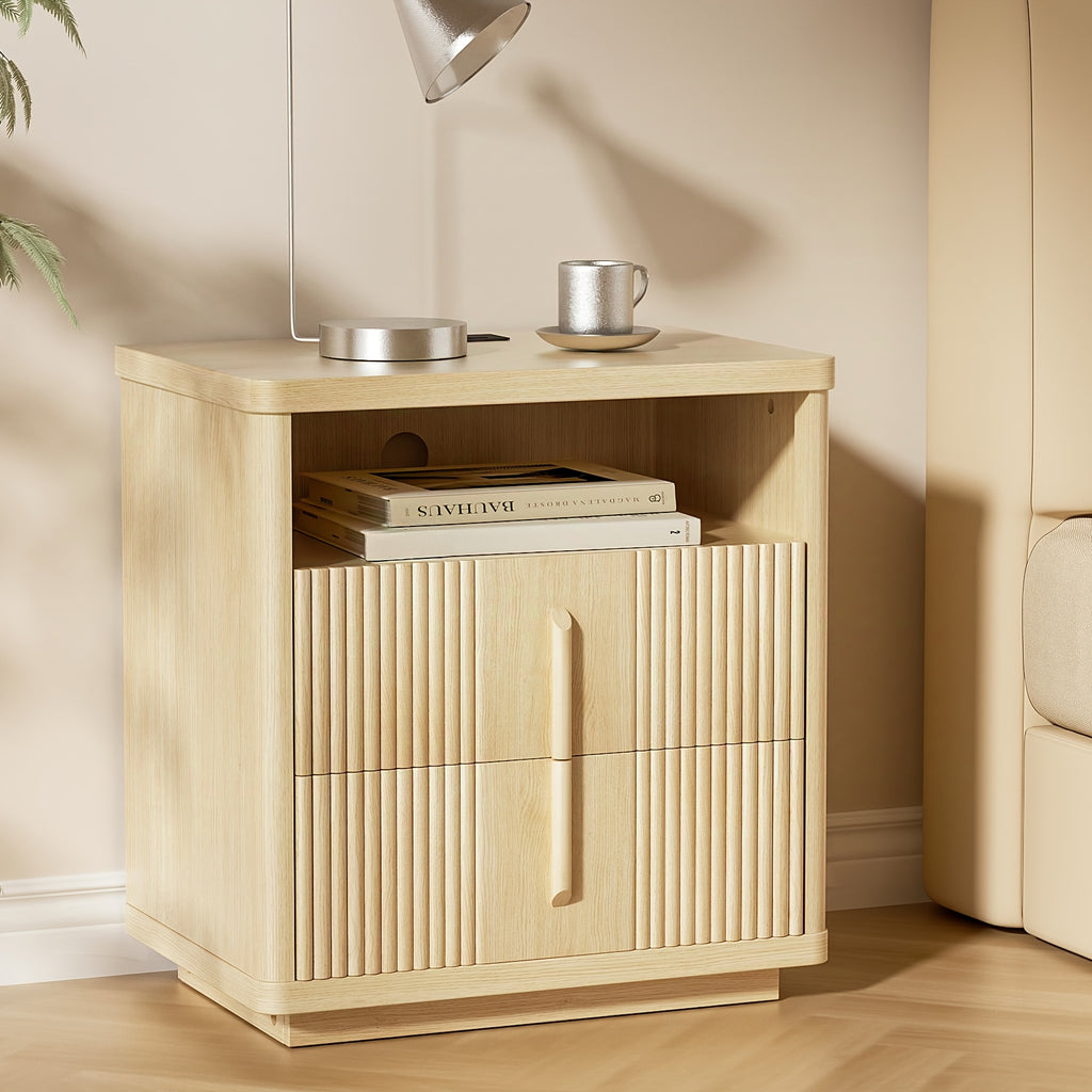 Fluted Nightstand with Charging Station
