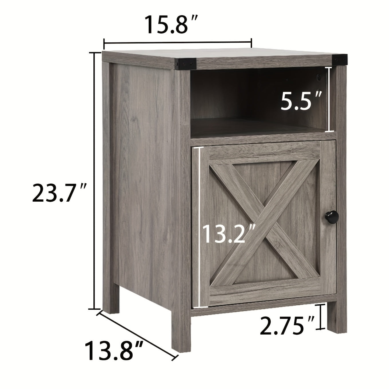 Rustic End Table with Barn Door And Storage Shelf