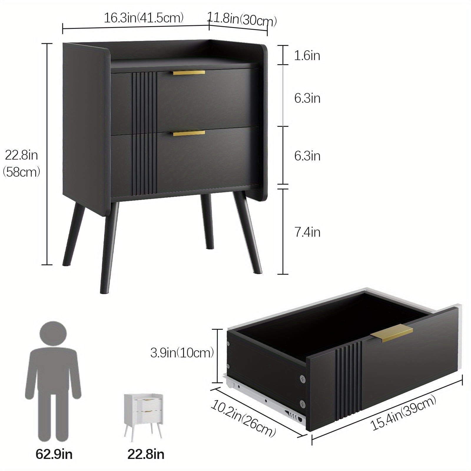 Nightstand Modern Nightstand With 2 Storage Drawers