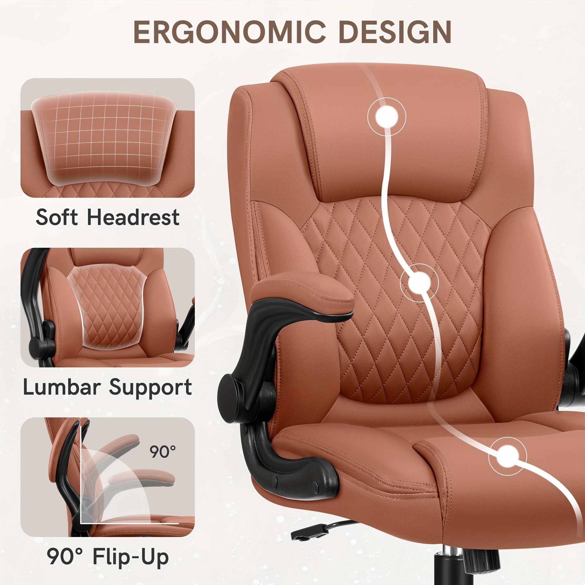 Home Computer Desk Chair, Ergonomic Back Support, 360° Free Rotation