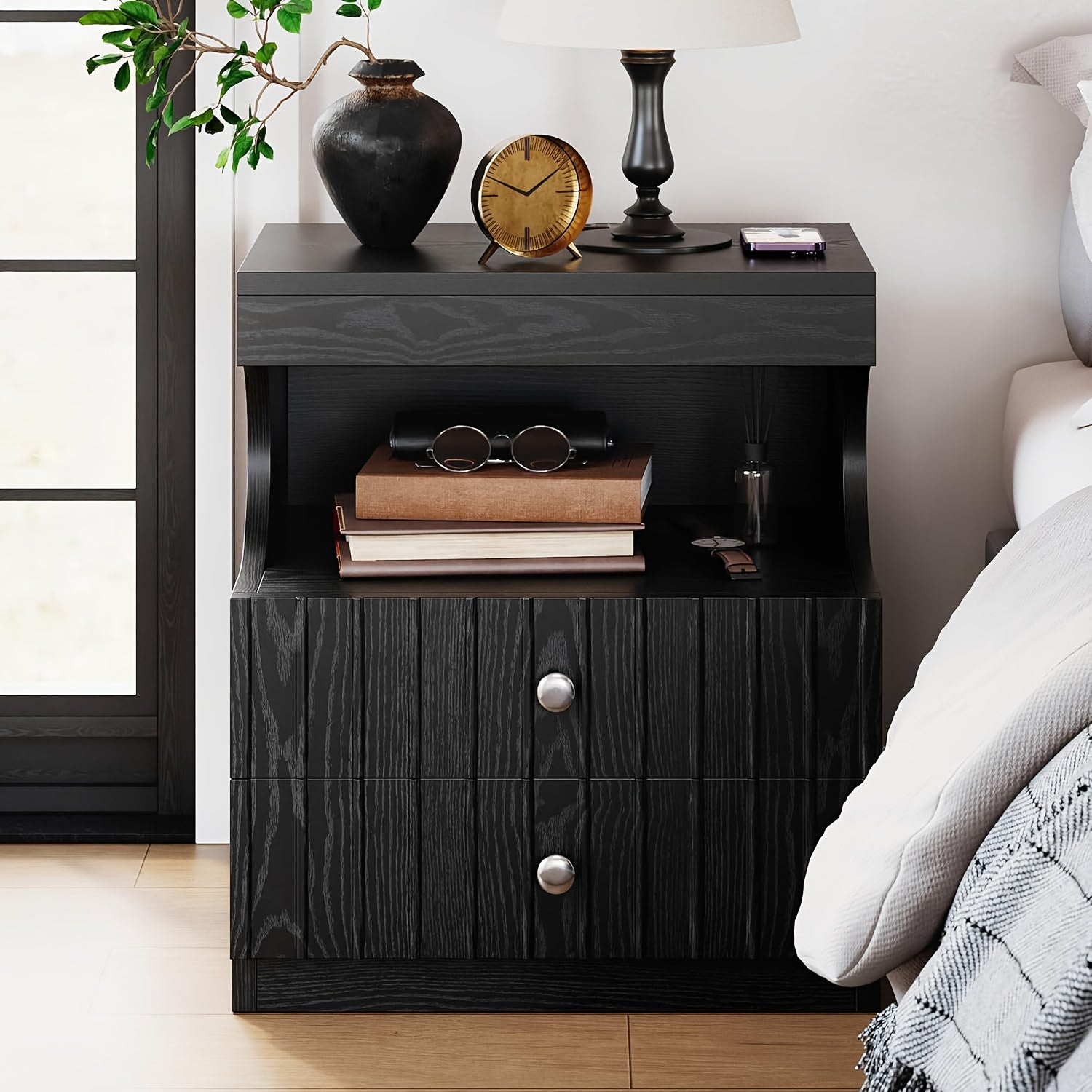 LED Nightstand with Charging Station
