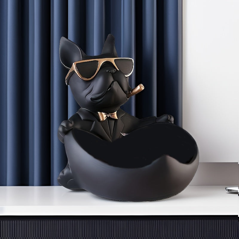French Bulldog Sculpture with Glasses & Golden Bow Tie