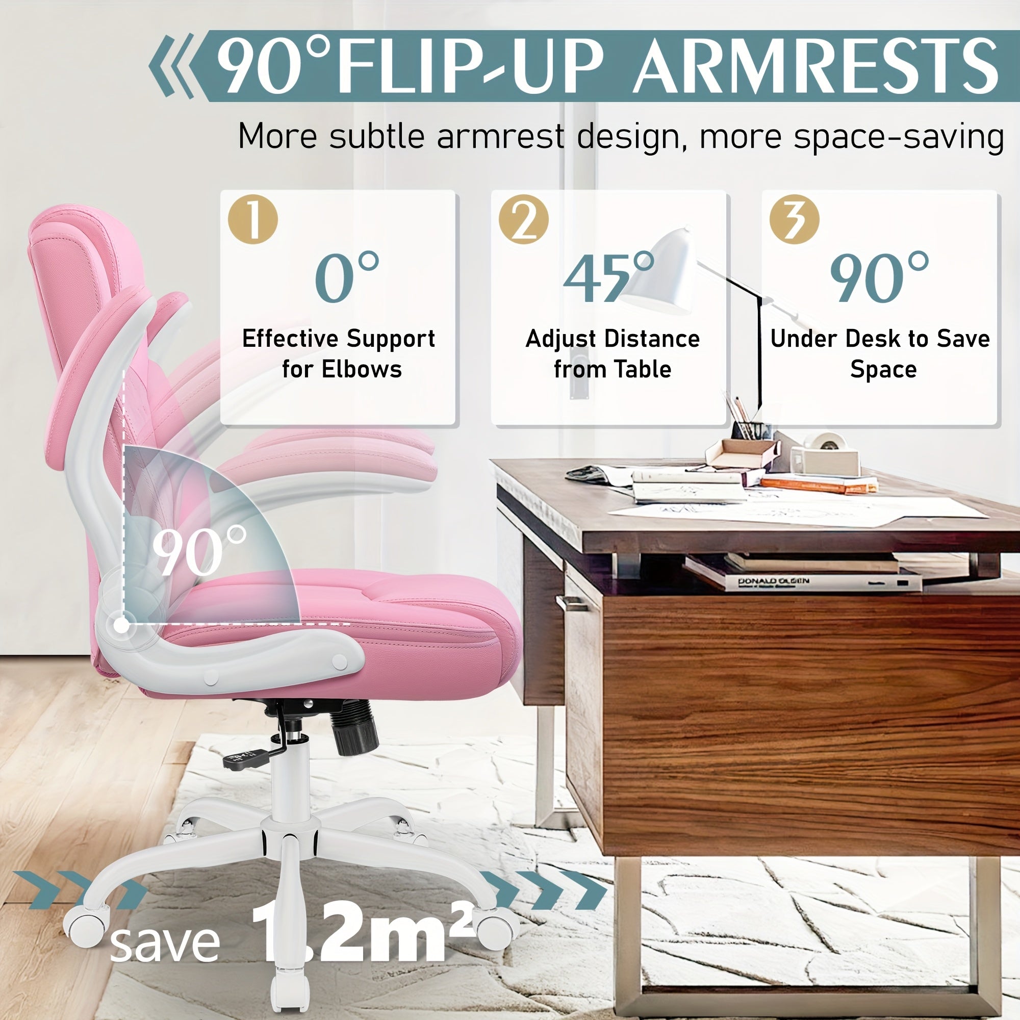 Home Computer Desk Chair, Ergonomic Back Support, 360° Free Rotation