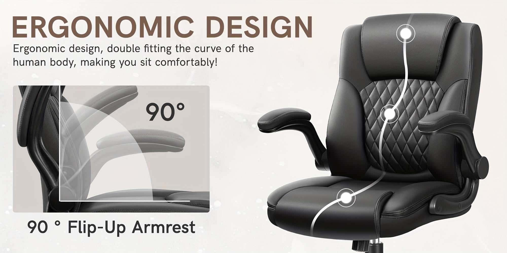 Home Computer Desk Chair, Ergonomic Back Support, 360° Free Rotation