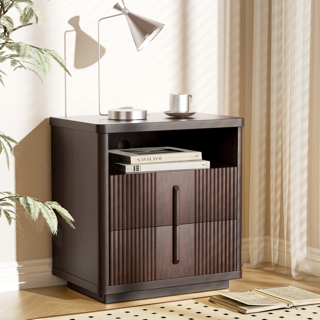 Fluted Nightstand with Charging Station