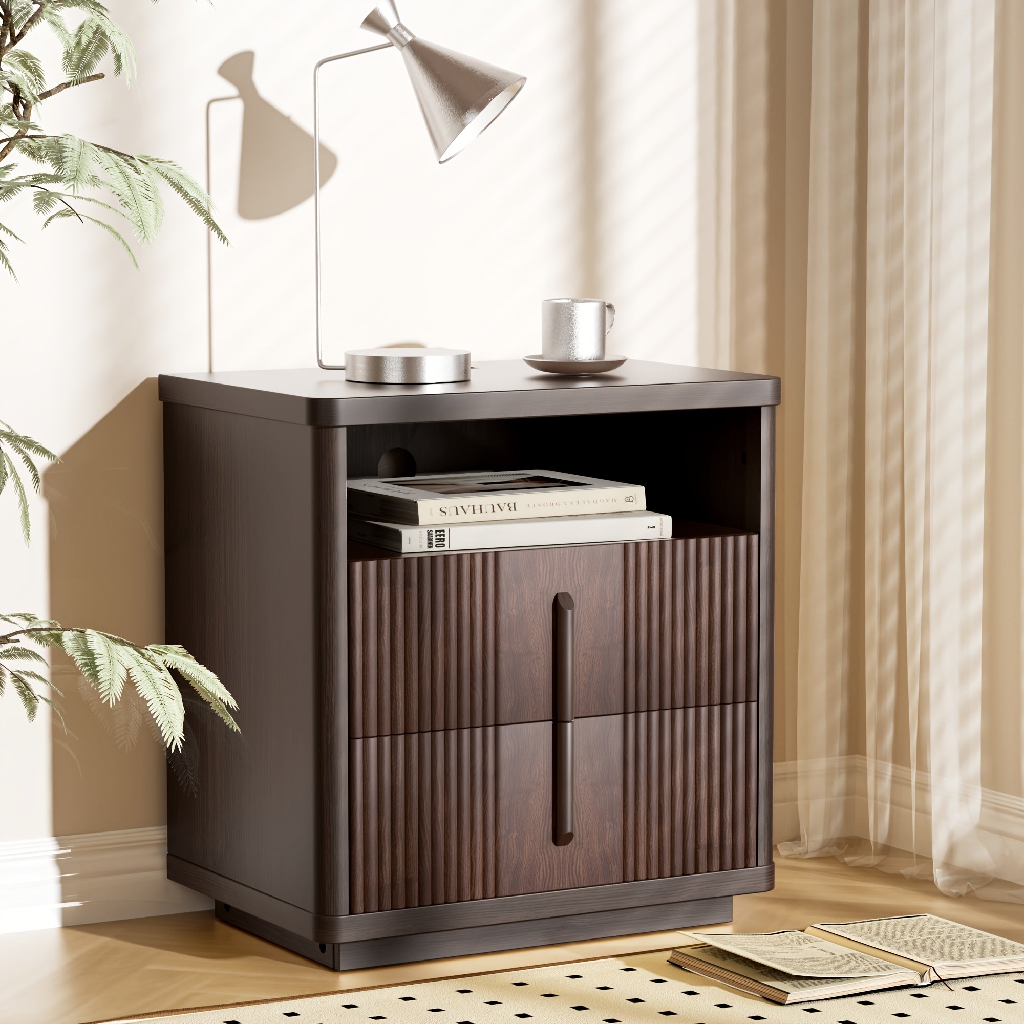 Fluted Nightstand with Charging Station