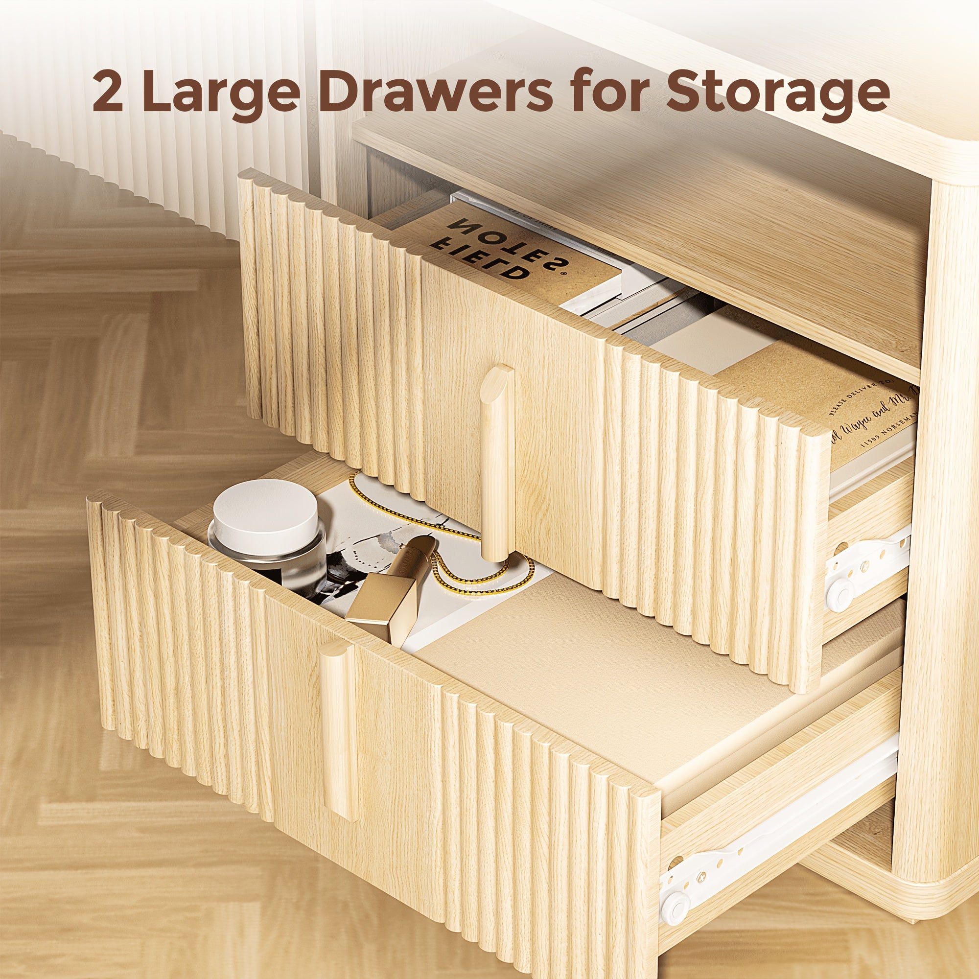 Fluted Nightstand with Charging Station