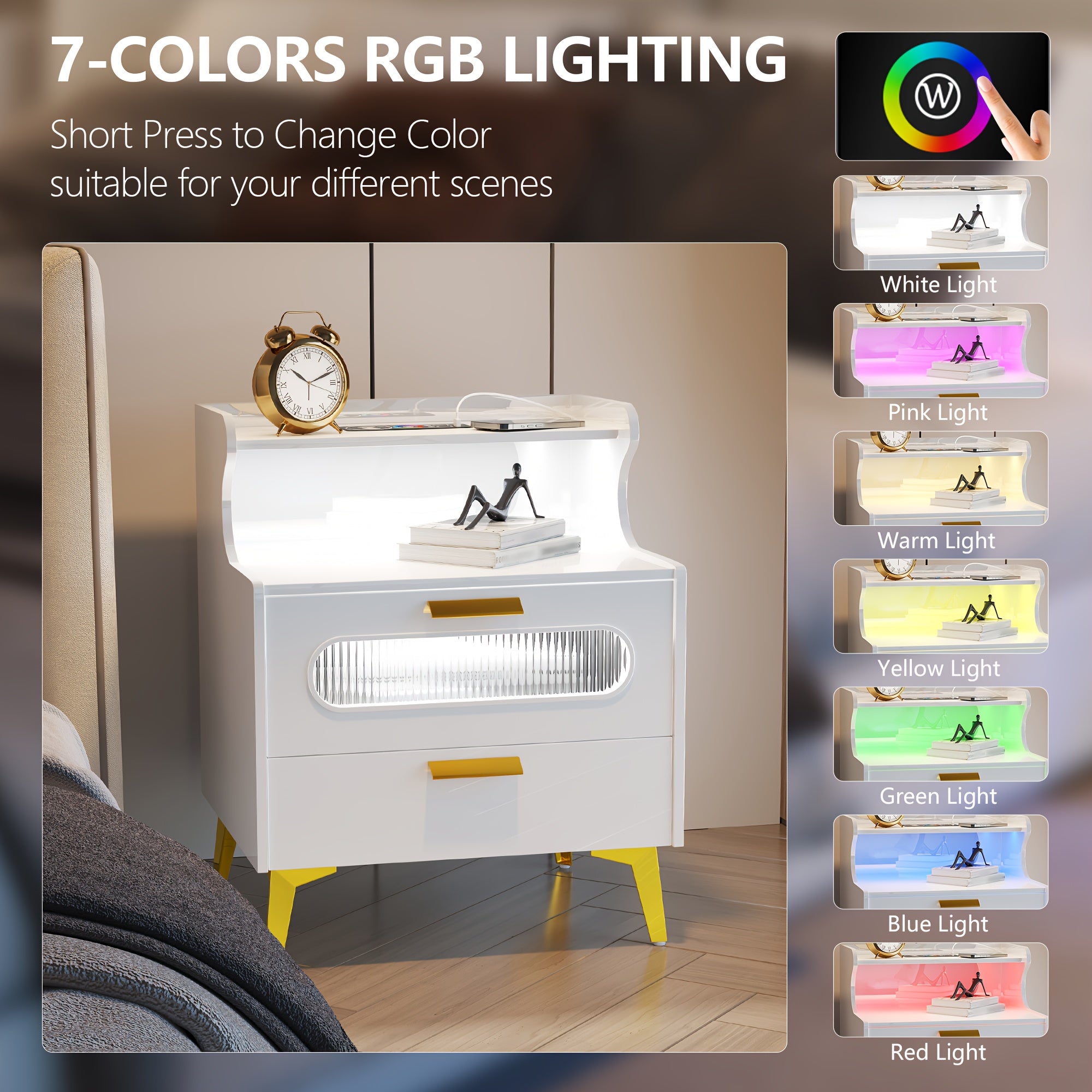 HWB Smart RGB LED Nightstand with Wireless Charging Station