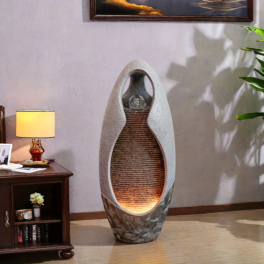 Large Pebble Floor Fountain Ornament with Glass Ball And Lights