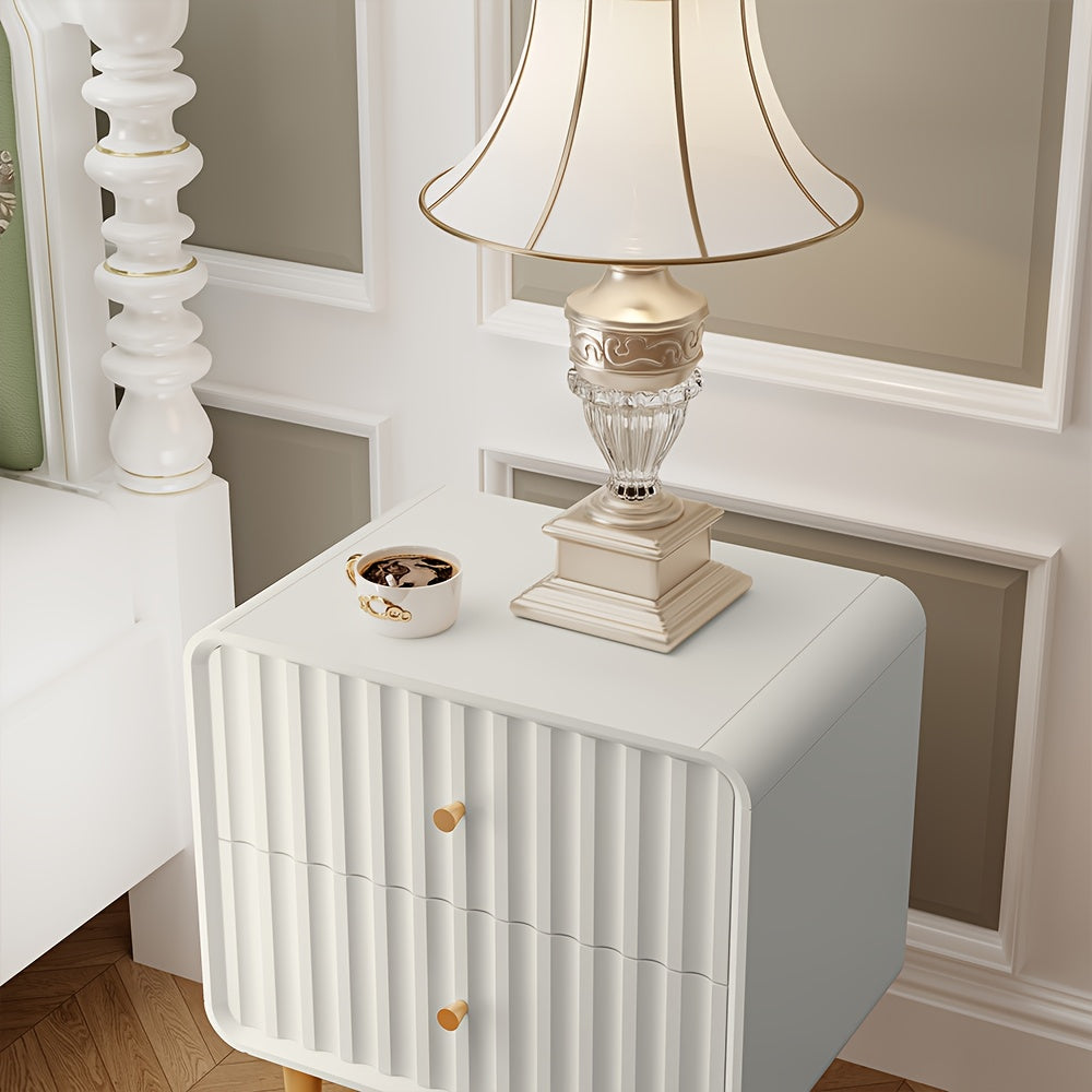 Fluted Bed Side Table with 2 Drawers Storage