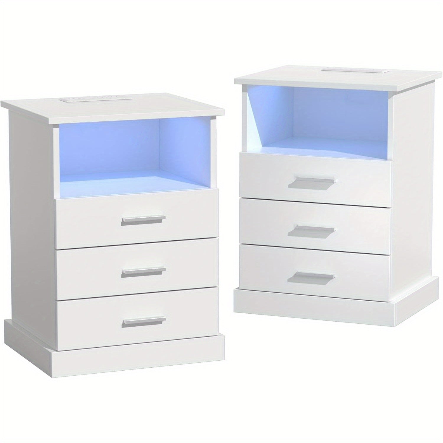 Modern Black LED Nightstand with Charging Station