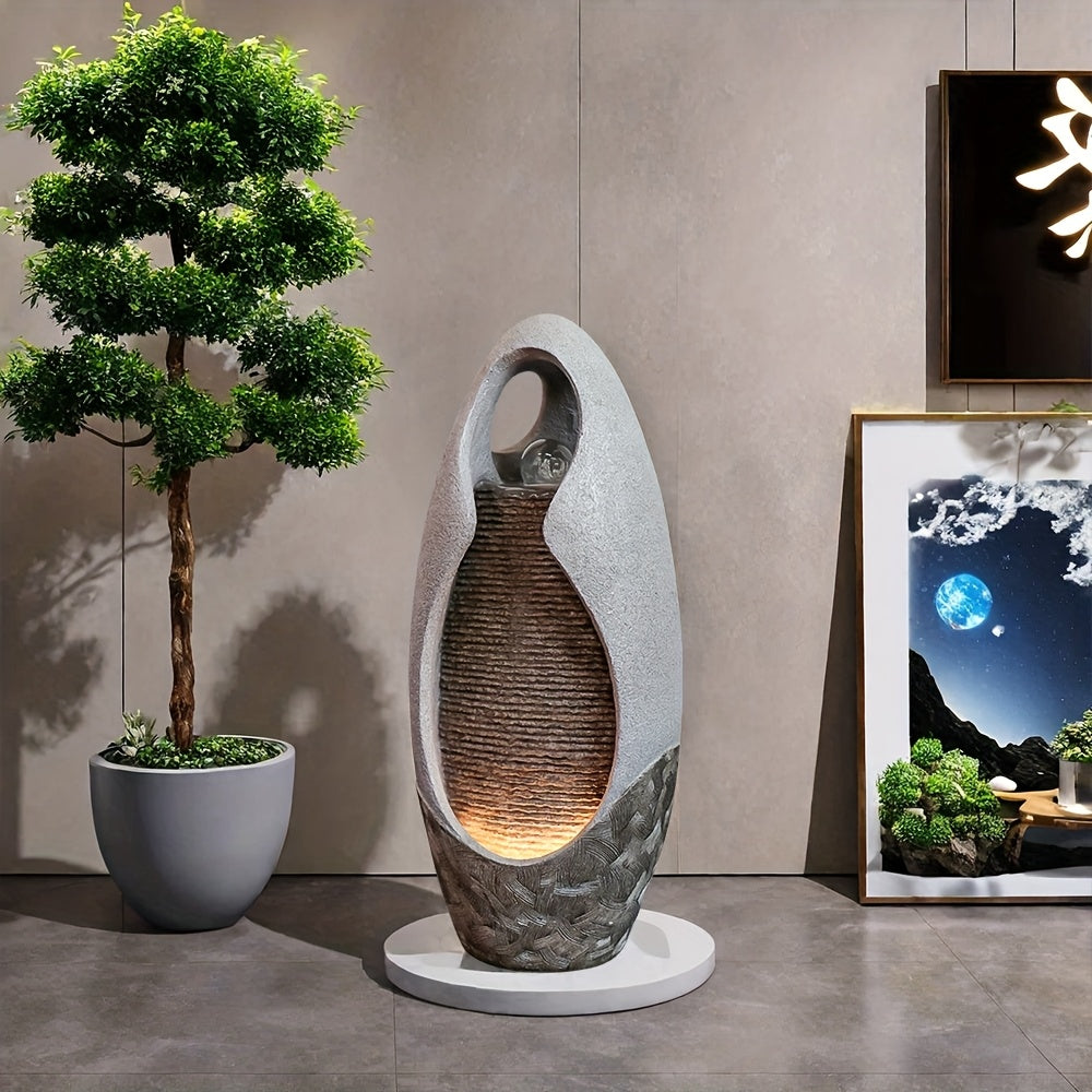 Large Pebble Floor Fountain Ornament with Glass Ball And Lights