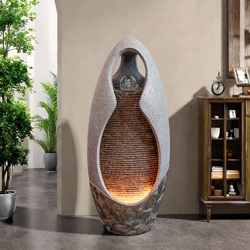 Large Pebble Floor Fountain Ornament with Glass Ball And Lights