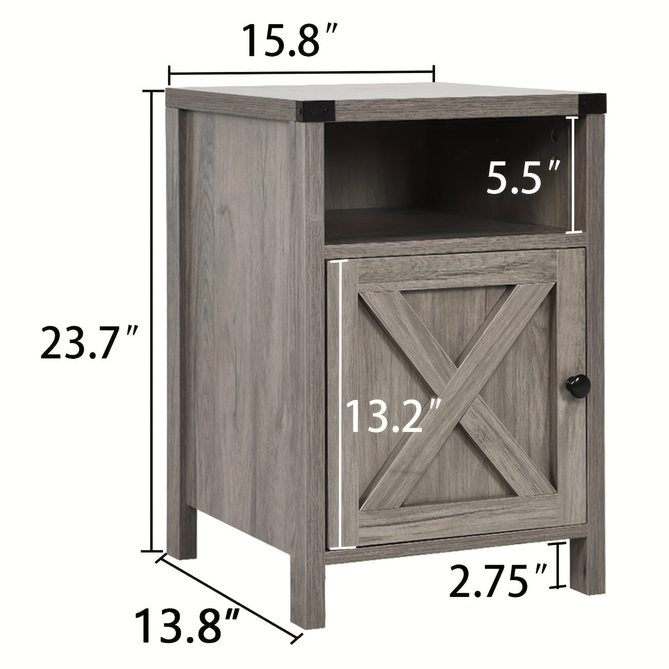 Rustic End Table with Barn Door And Storage Shelf