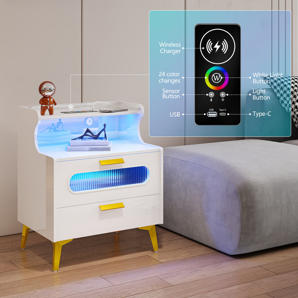 HWB Smart RGB LED Nightstand with Wireless Charging Station