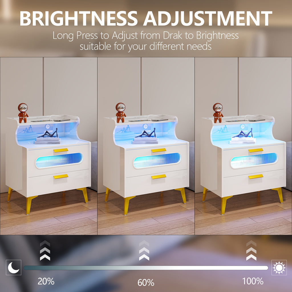 HWB Smart RGB LED Nightstand with Wireless Charging Station