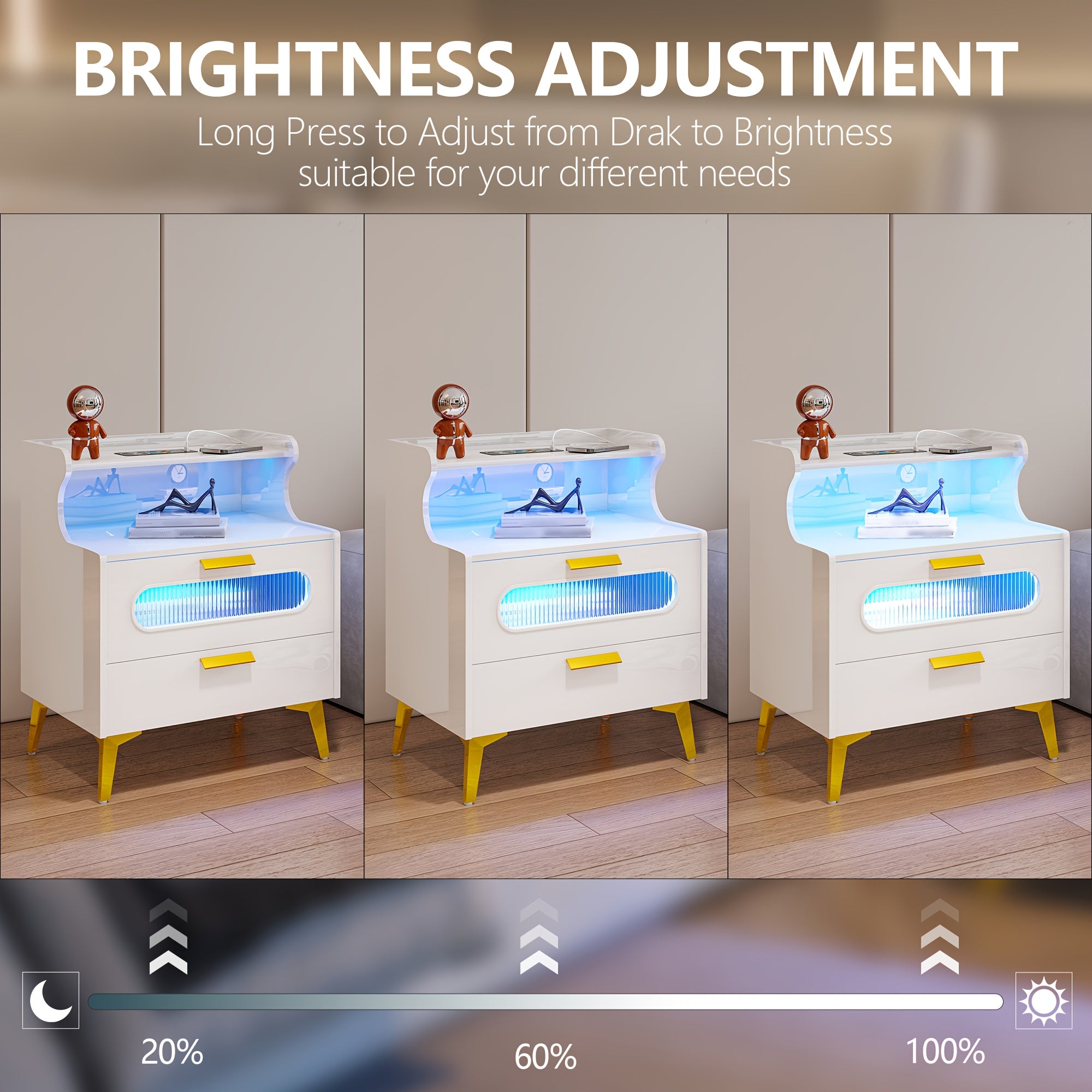 HWB Smart RGB LED Nightstand with Wireless Charging Station