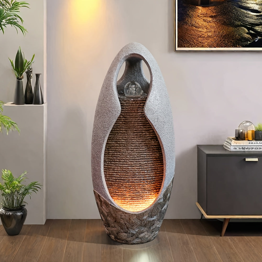 Large Pebble Floor Fountain Ornament with Glass Ball And Lights