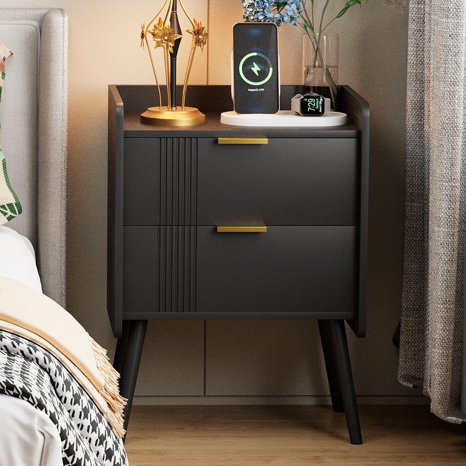 Nightstand Modern Nightstand With 2 Storage Drawers