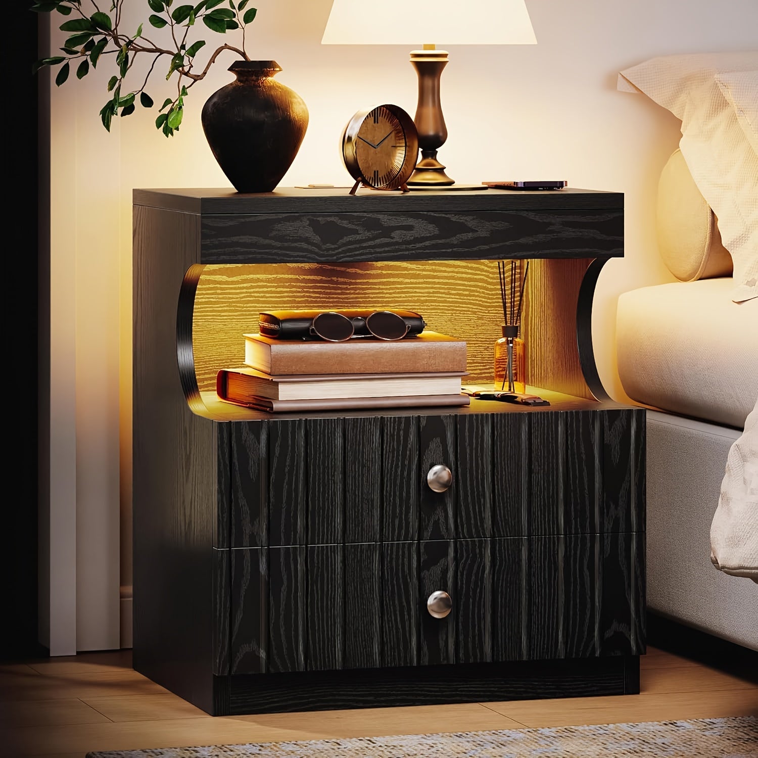 LED Nightstand with Charging Station