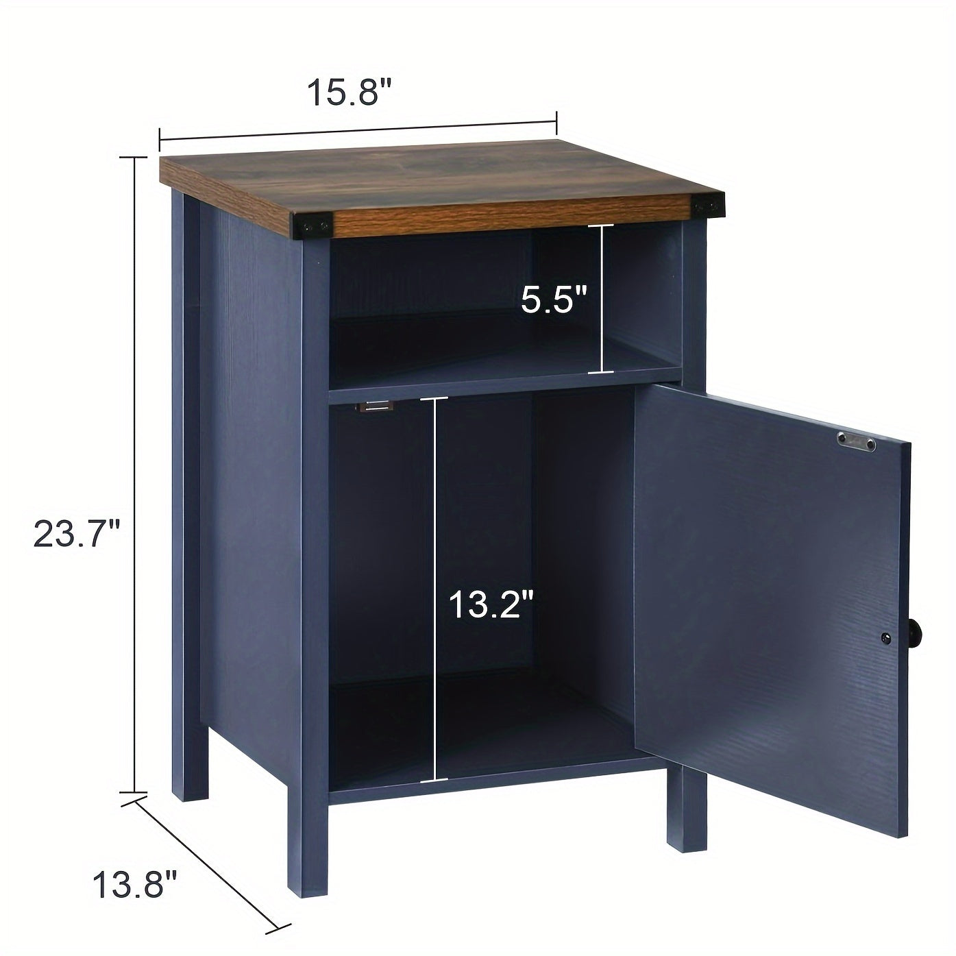 Rustic End Table with Barn Door And Storage Shelf