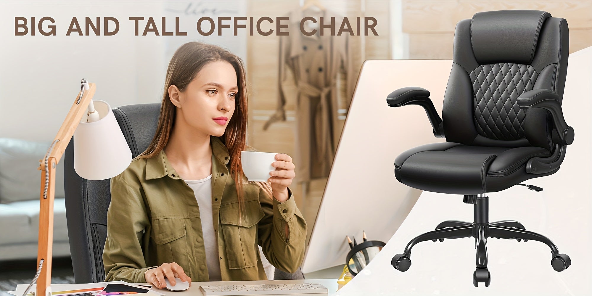 Home Computer Desk Chair, Ergonomic Back Support, 360° Free Rotation