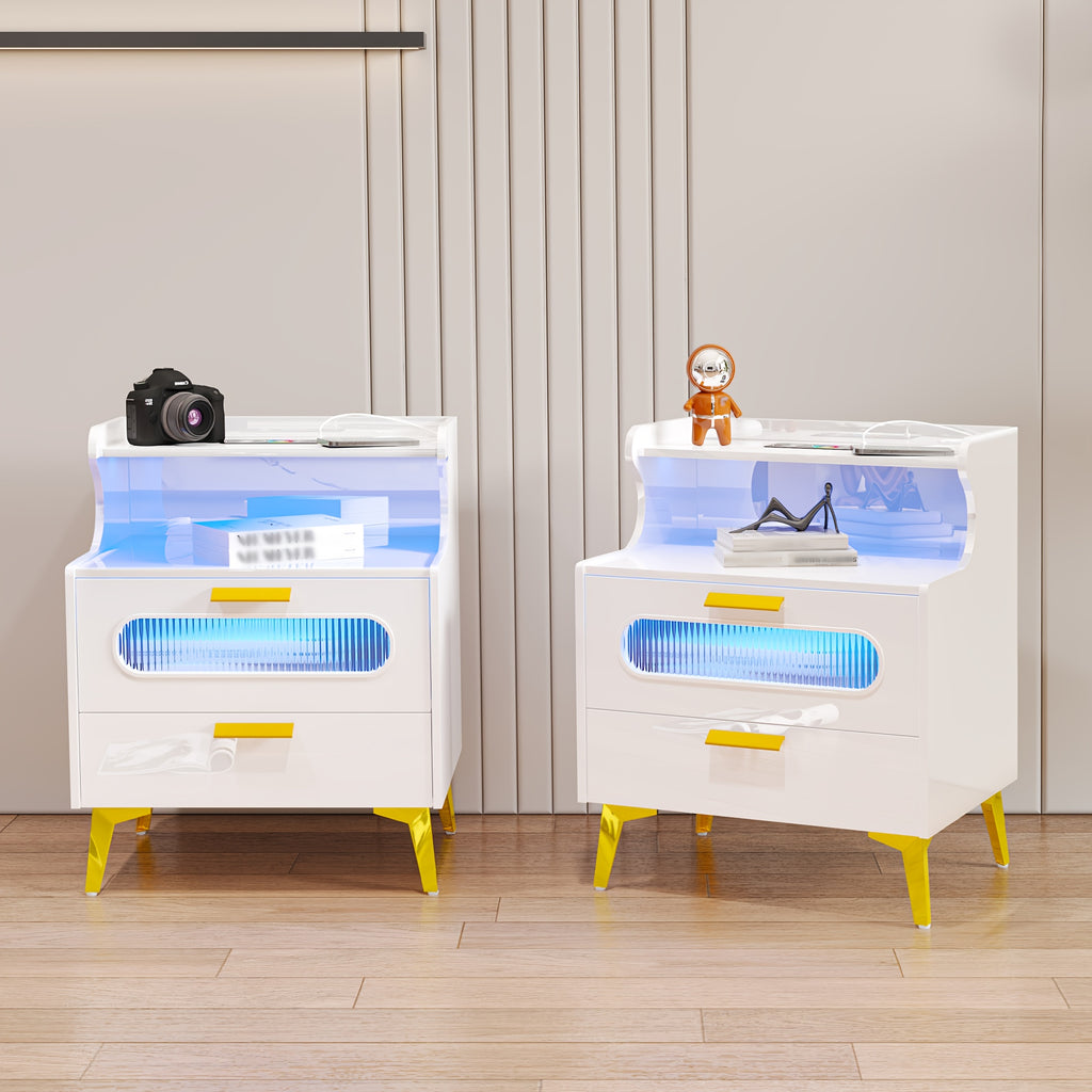 HWB Smart RGB LED Nightstand with Wireless Charging Station