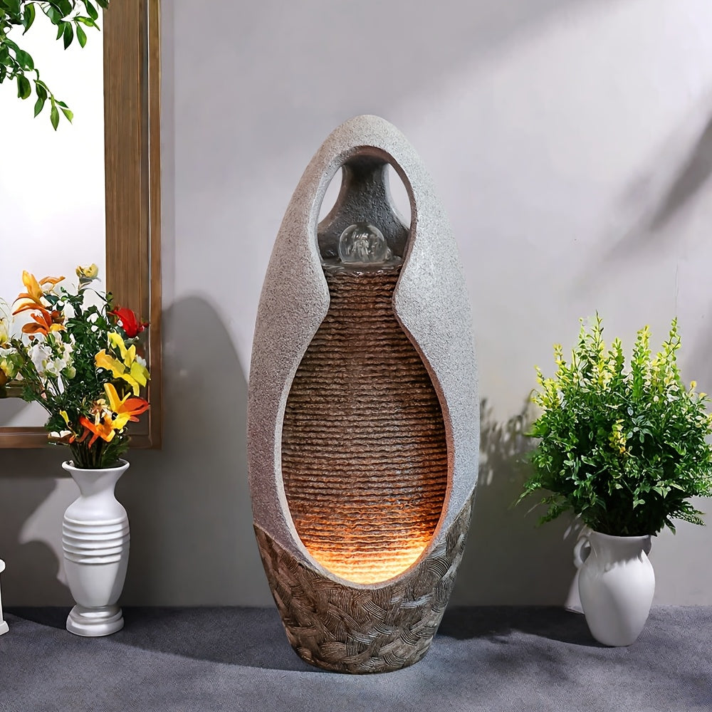 Large Pebble Floor Fountain Ornament with Glass Ball And Lights