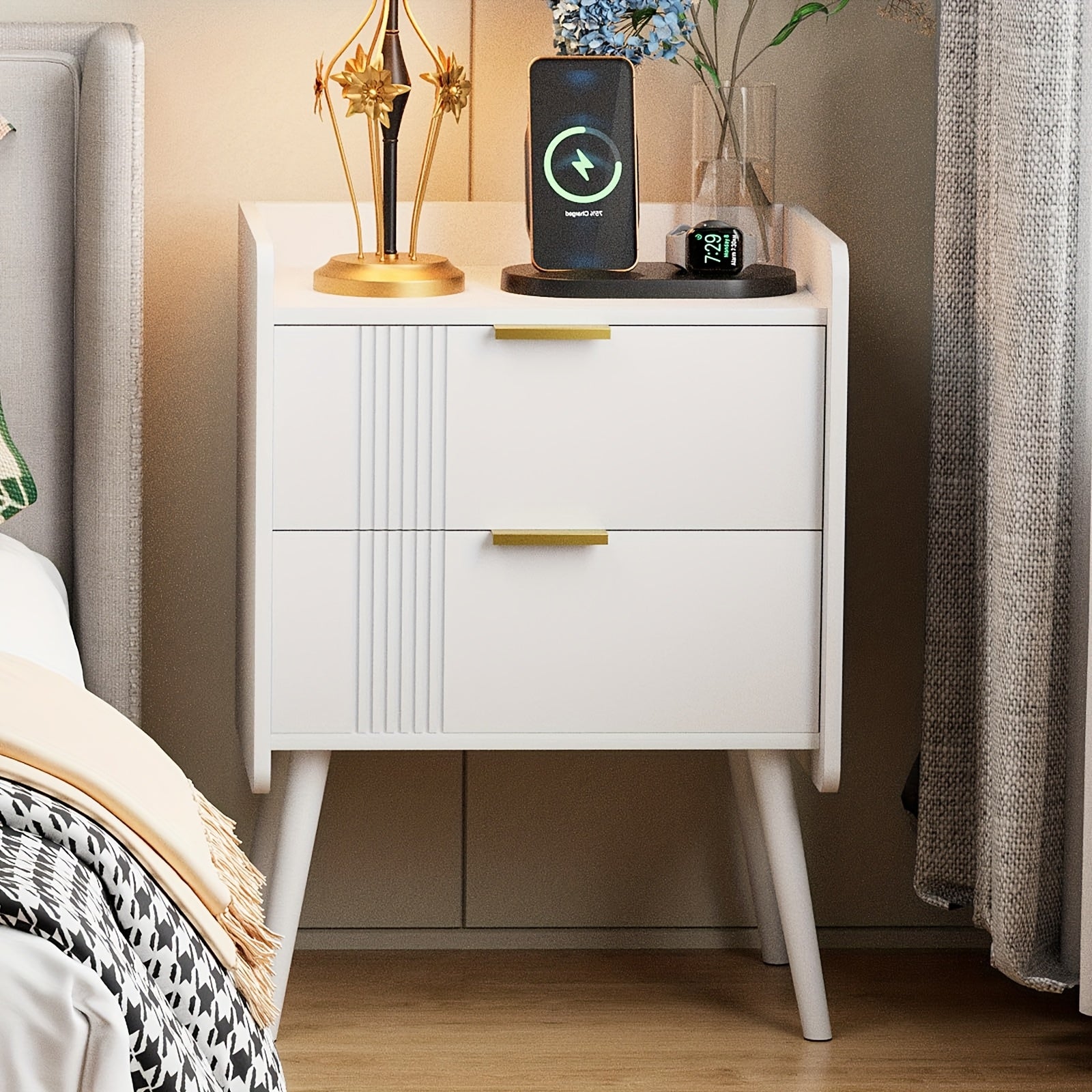 Nightstand Modern Nightstand With 2 Storage Drawers