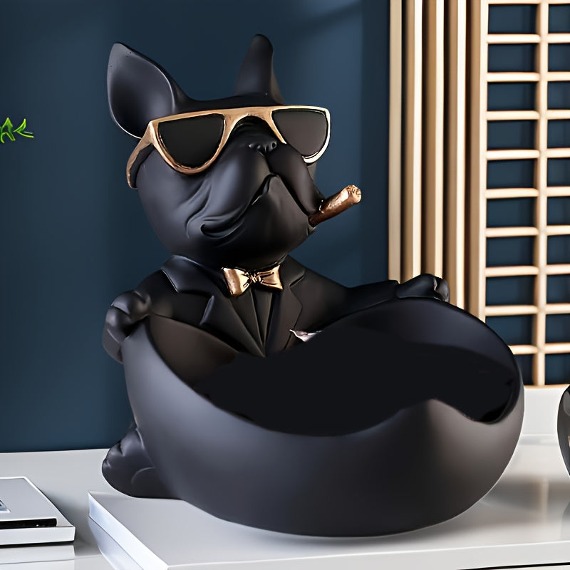 French Bulldog Sculpture with Glasses & Golden Bow Tie
