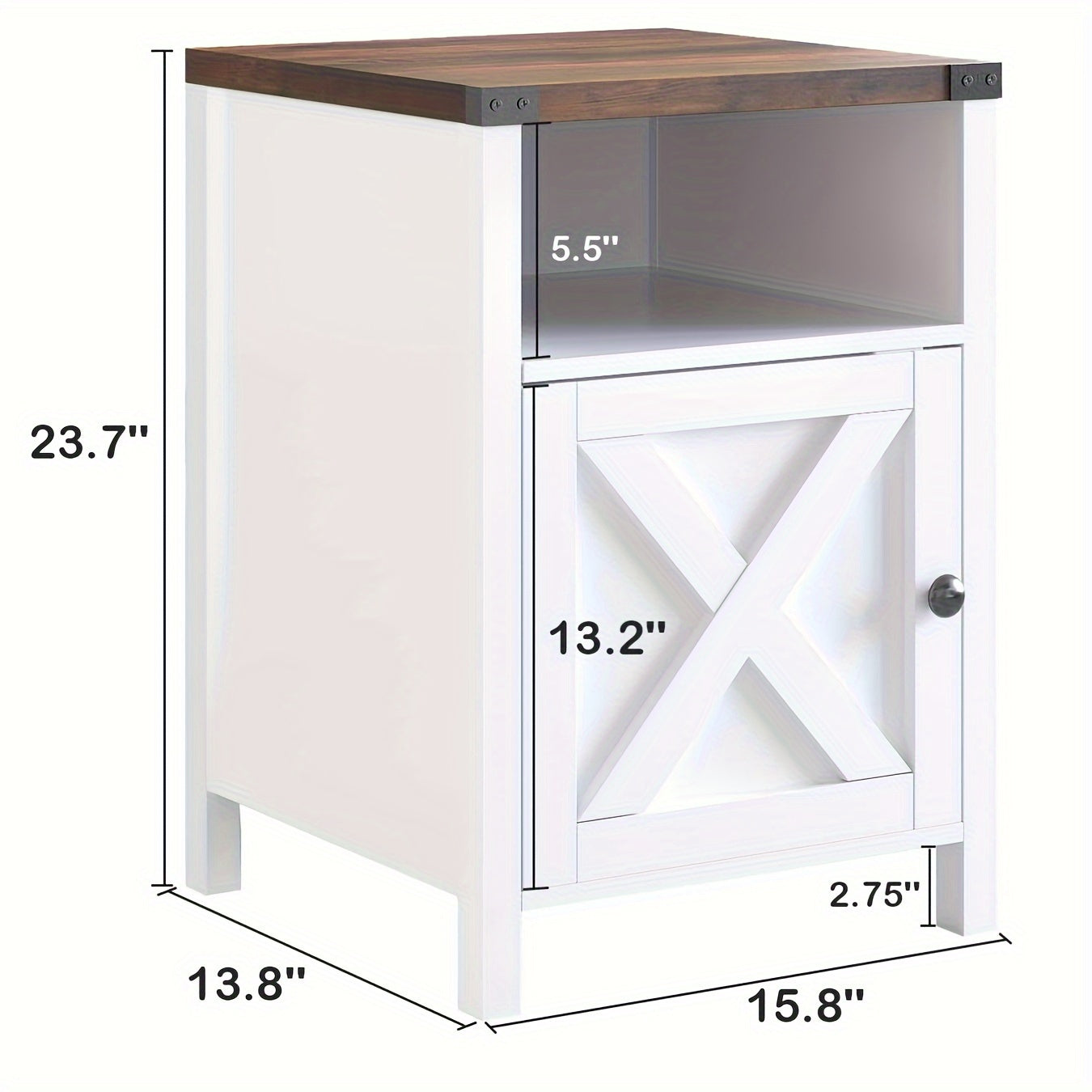 Rustic End Table with Barn Door And Storage Shelf