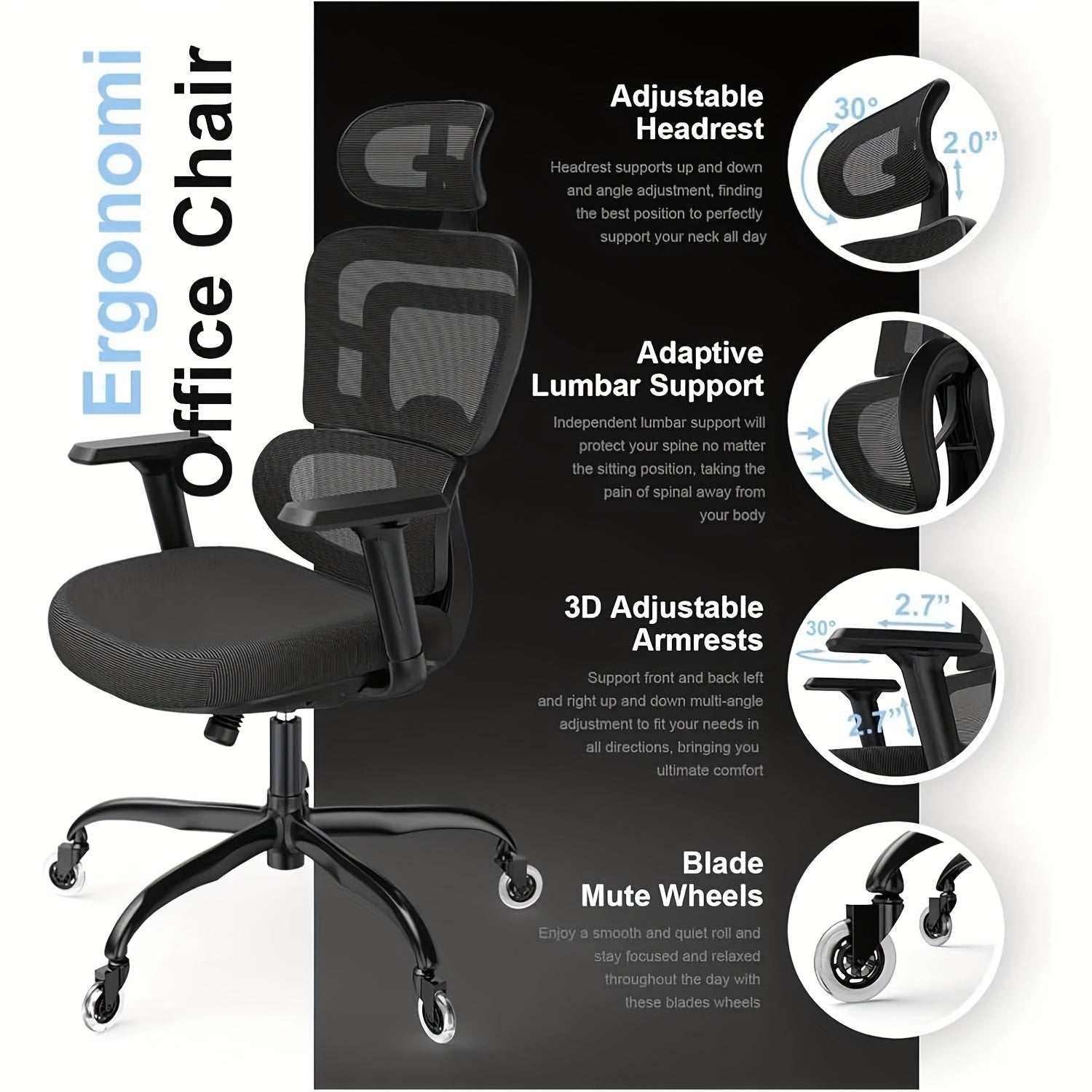 Ergonomic Office Chair Pro With 4D Lumbar Support