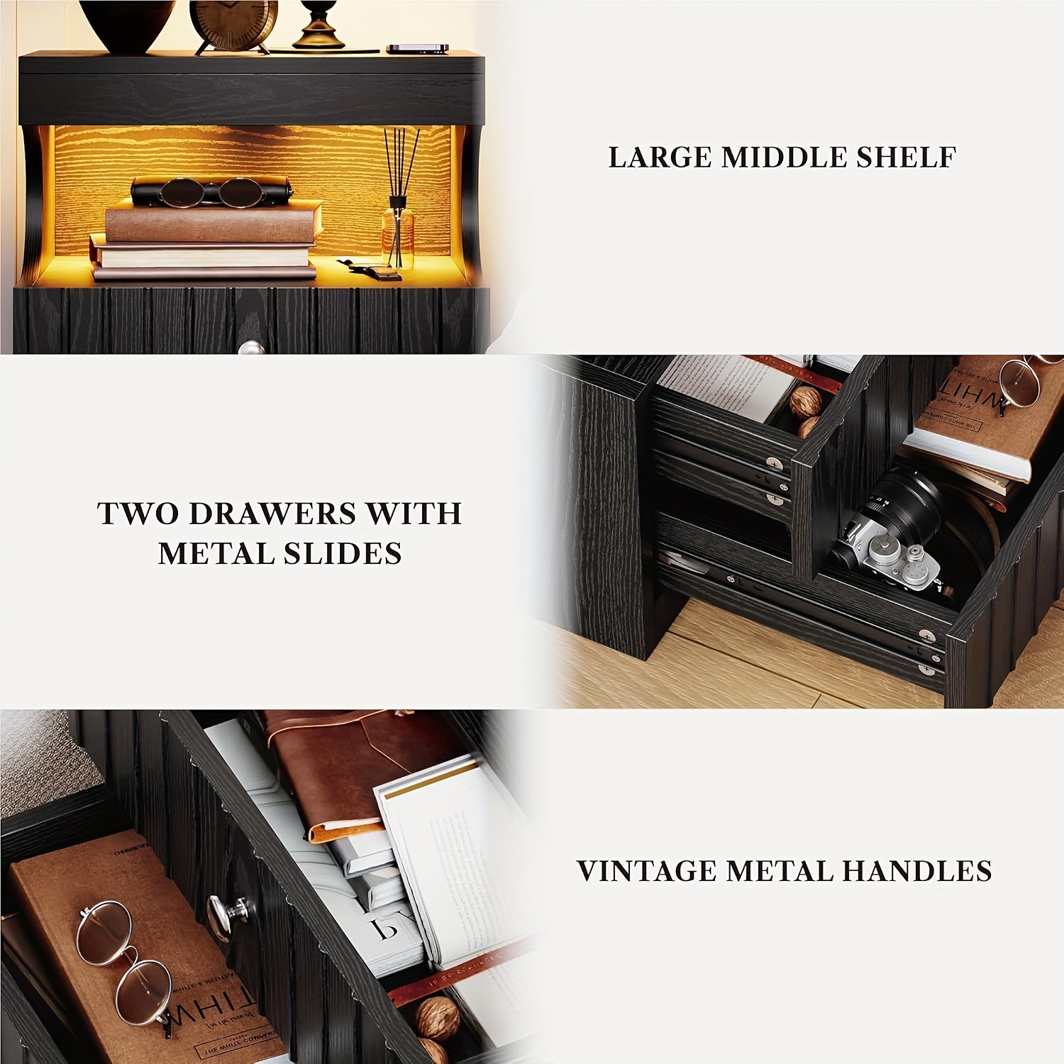 LED Nightstand with Charging Station