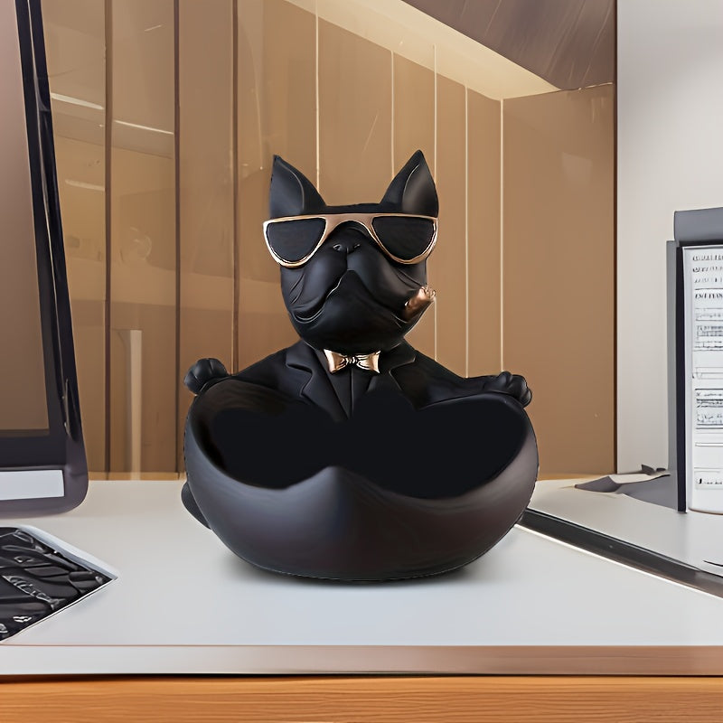 French Bulldog Sculpture with Glasses & Golden Bow Tie