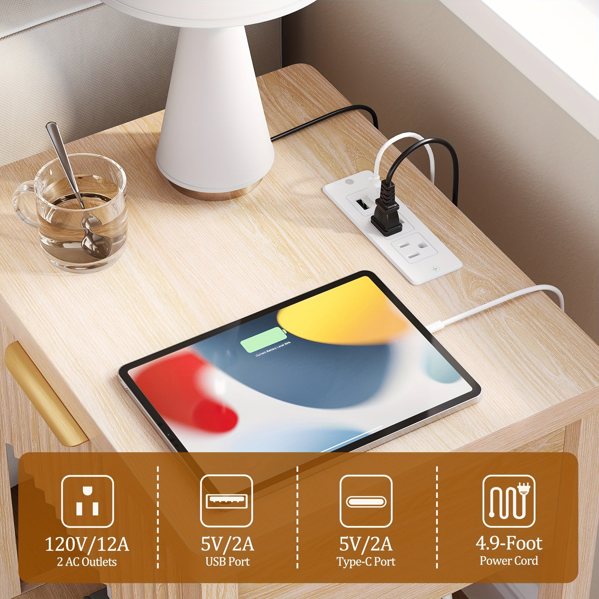 Modern Nightstand with Charging Station