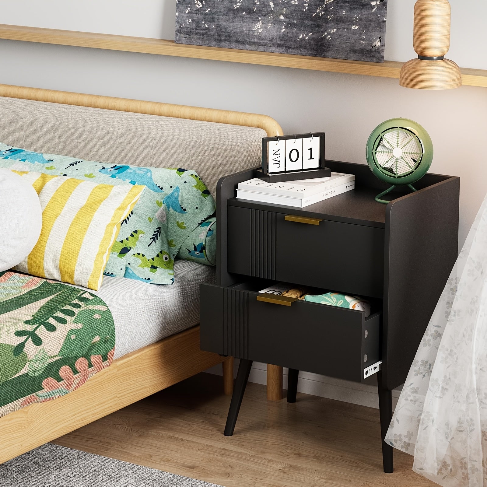 Nightstand Modern Nightstand With 2 Storage Drawers