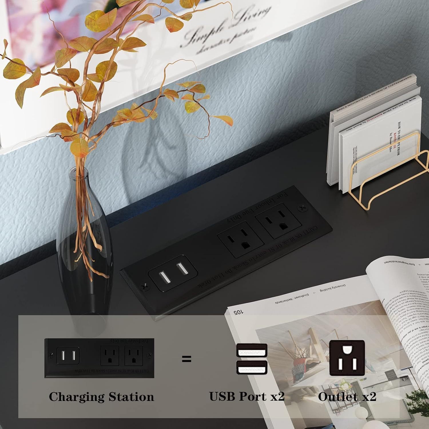 Modern Black LED Nightstand with Charging Station