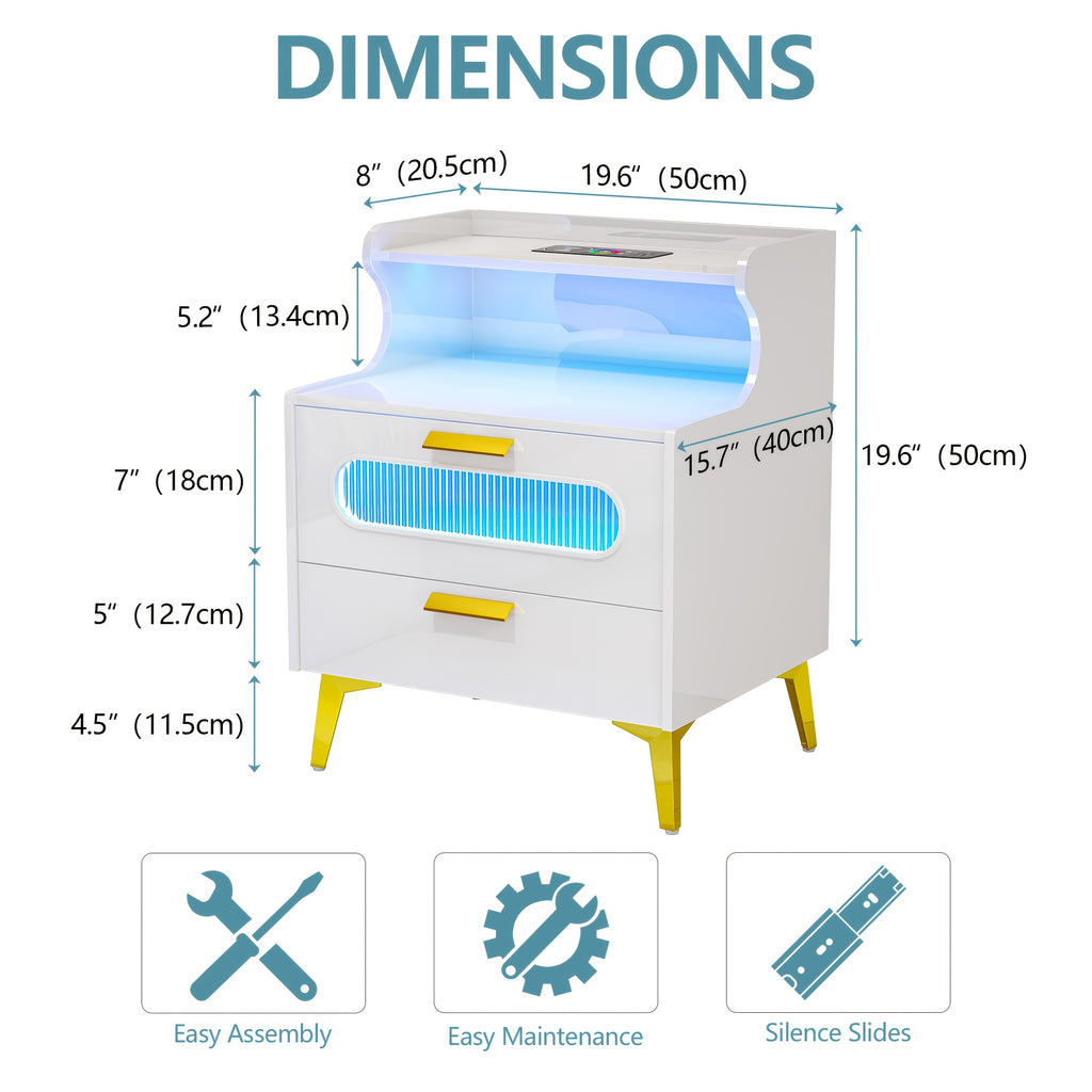 HWB Smart RGB LED Nightstand with Wireless Charging Station